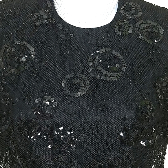 Cocktail dress short sleeve formal sequin circle maxi black lace stretch Small - Picture 3 of 12